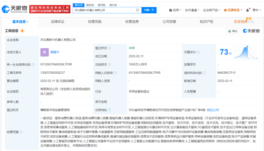 高新兴机器人1000万元在河北成立新公司 含多项AI业务(图1)